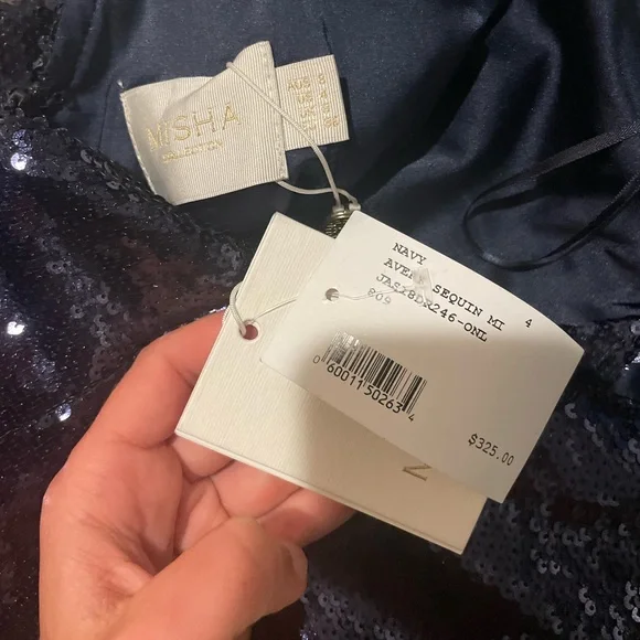 NWT Misha Avery Pencil Blue Sequin Dress - Picture 6 of 6